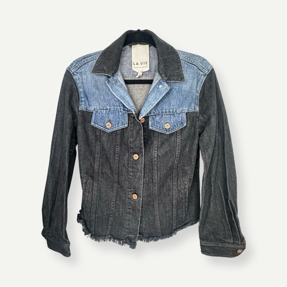 [ REBECCA TAYLOR : La Vie ] Color Block Black and Denim Jacket : M : Like New